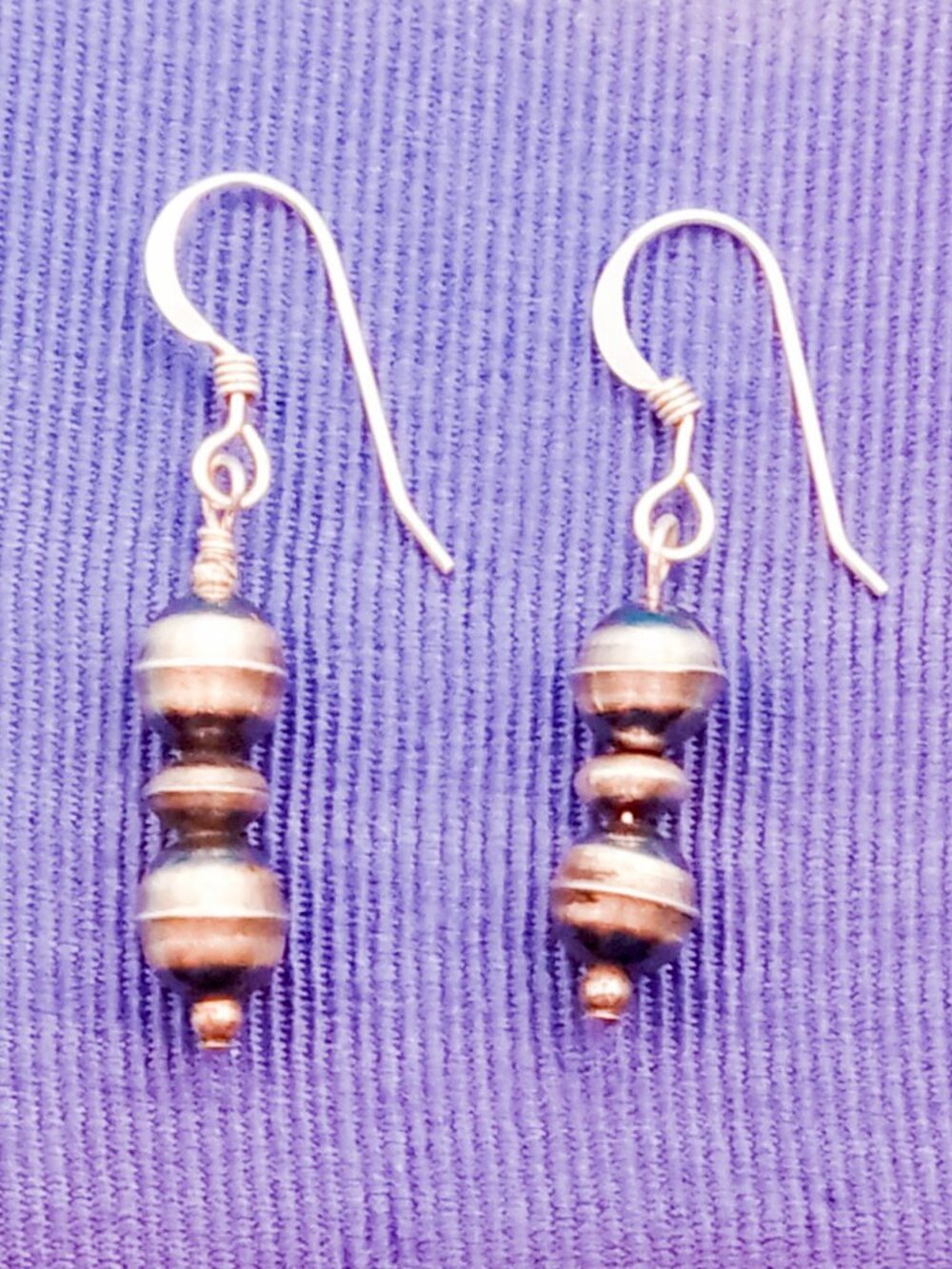 925 Sterling Silver Navajo Pearl Bench Bead Dangle Drop Earrings Signed
